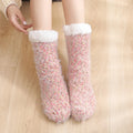 Autumn Winter Thick Velvet Slippers Socks Floral Patterned Ankle-Length Carpet Socks with Logo on Cuff Home Warming for Adults