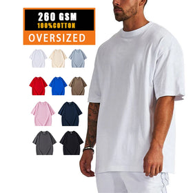 260 Gsm Plus Size Mens Blank Cotton Tshirt Wholesale Plain Oversized Drop Shoulder Heavyweight T-Shirt