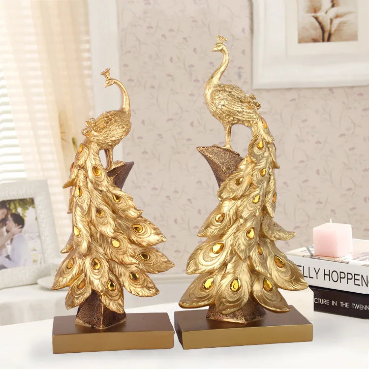 Dropshipping Resin Crafts Golden Blue Peacock Ornaments Wine Cabinet Living Room Home Decoration Gifts Peacock Ornaments