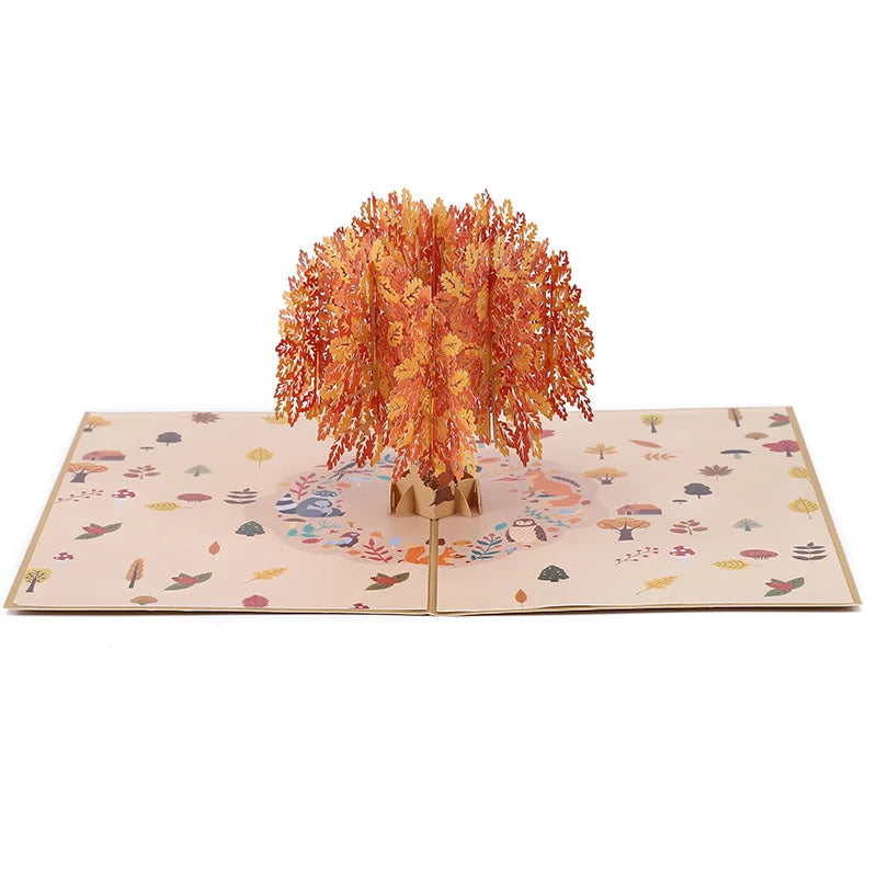 New Blessing Card 3D Stereoscopic Card Handmade Gift Printing Maple Tree Squirrel Cute Teacher's Day Gift