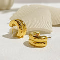 18K Gold Plated Stainless Steel Classic Double Layer Chunky Huggie Earrings for Men's Gift Jewelry for Women