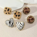 Winter Warm Leopard Square Earrings Girls Fashion Zebra Stripes Heart Stud Earrings for Women Jewelry