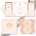Blush Pink Cross & Angel Design Handmade Hardcover Style Gatefold Wedding Card Invitation with Fairy Animal Love & Music Themes