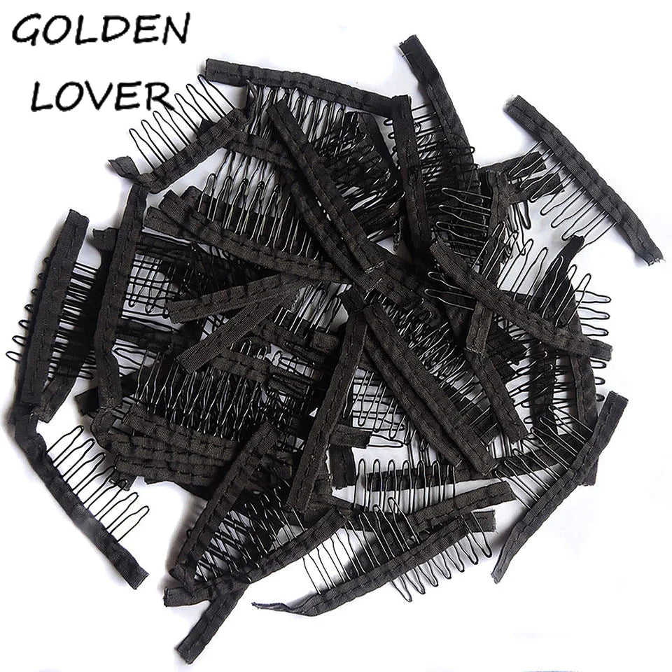 Good Quality 7 Teeth Stainless Steel Wig Combs for Wig Caps Wig Clips for Hair Extensions Strong Black Lace Hair Comb