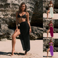 New Long Skirt Floral Beach Suit Solid Color Bikini Three Piece Vacation Swimsuit Women