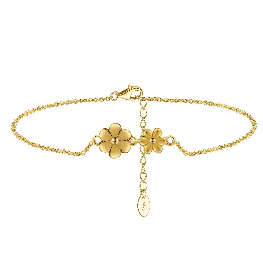ACME  14K Gold Solid 925 Silver Sunflower  Anklet  Bracelets Chain Luxury Jewelry Gift Link Foot Chain Anklet for Woman Girl