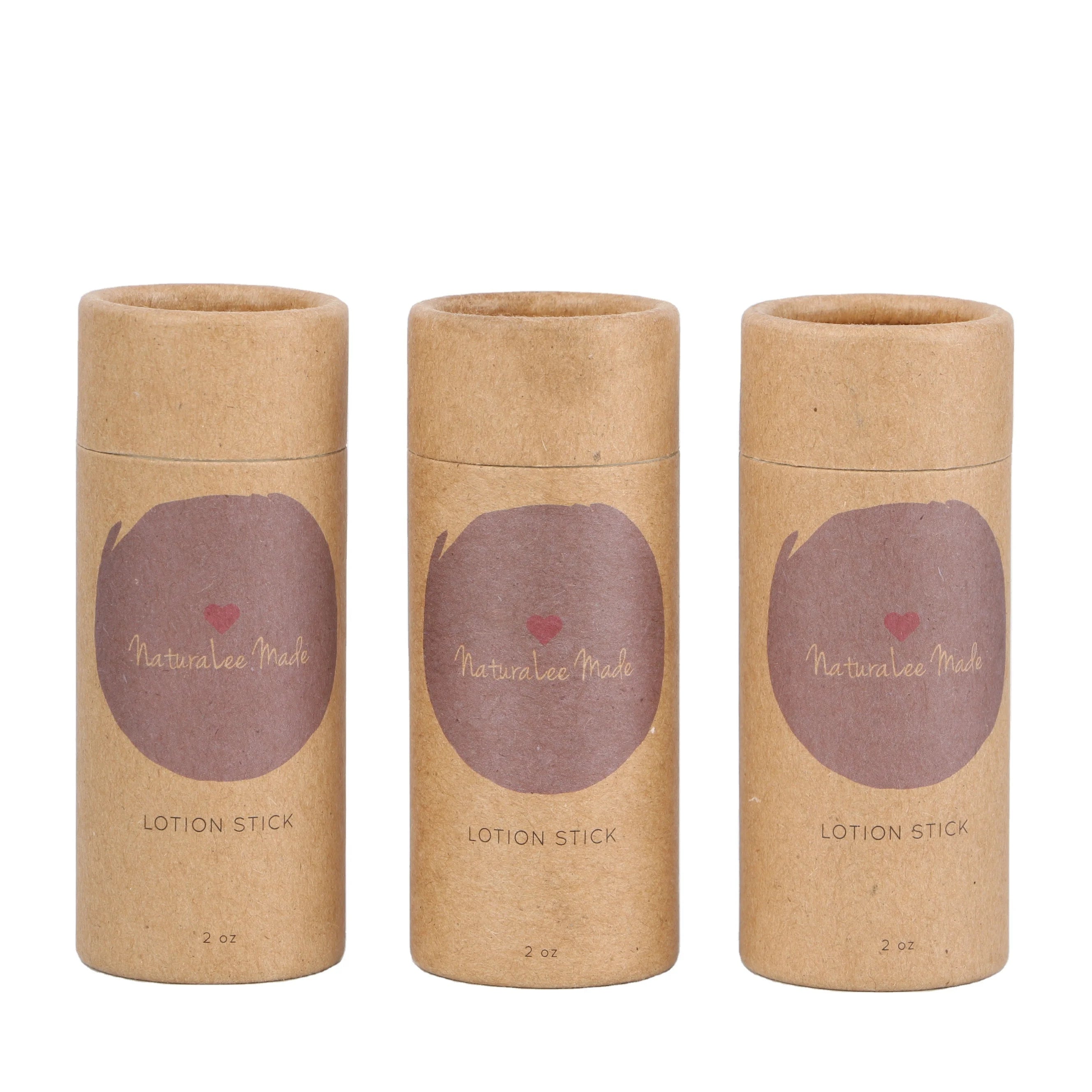 100% Plastic Free Cosmetic Round Containers Eco Friendly Essential Oil Paper Tube Lotion Stick Natural Kraft Paper Packaging