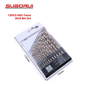 SUBORUI DIN338 Cobalt 5% HSS Amber Coating 1.5-6.5mm 13pcs Cobalto Broca Bohrer Drill Bit Set for Metal Drilling