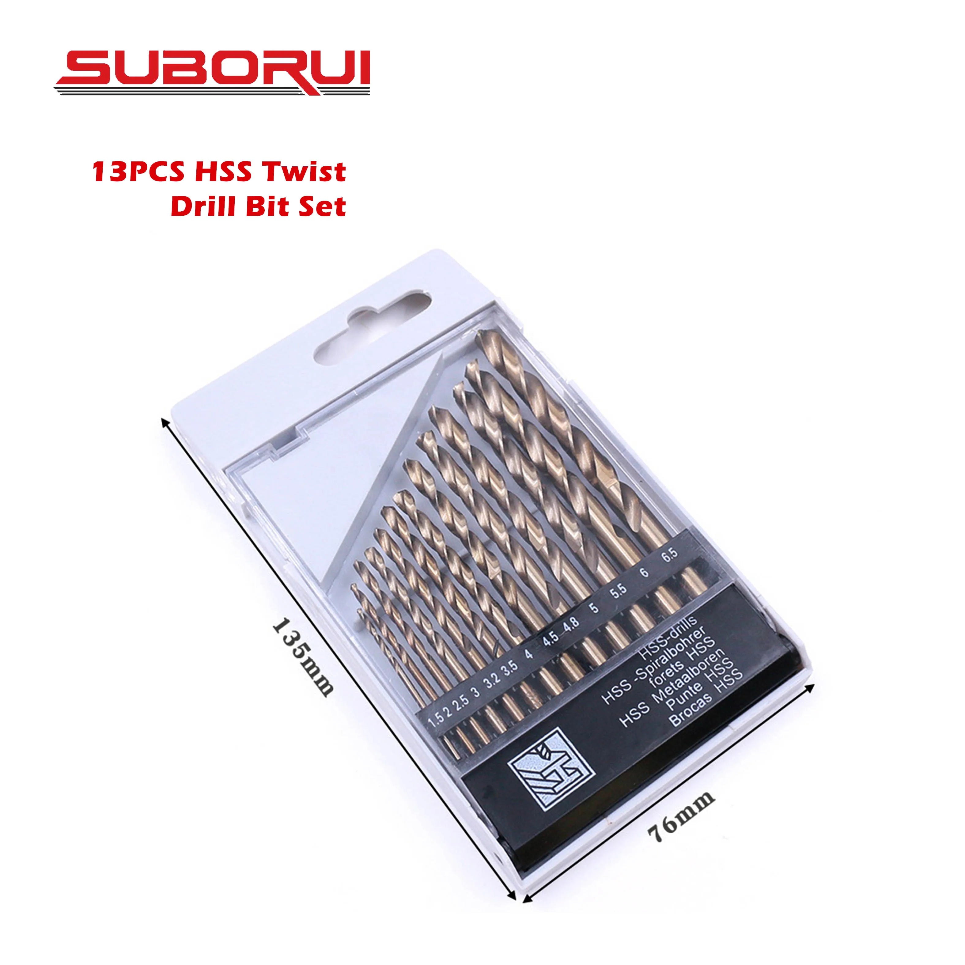 SUBORUI DIN338 Cobalt 5% HSS Amber Coating 1.5-6.5mm 13pcs Cobalto Broca Bohrer Drill Bit Set  for Metal Drilling