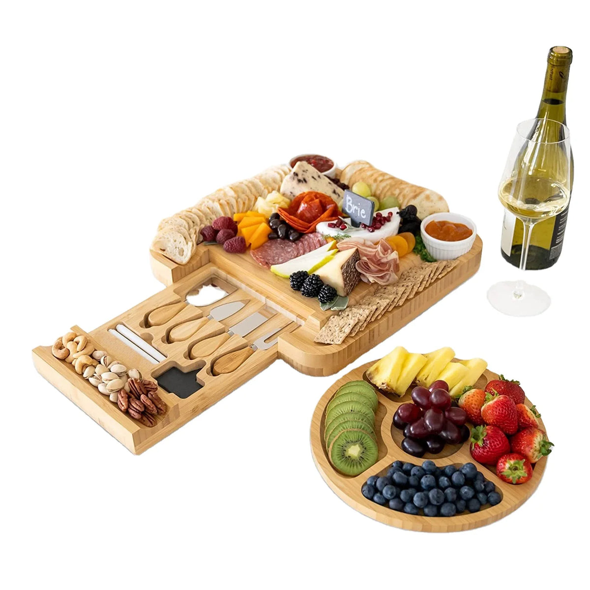 Bamboo Cheese Board and Charcuterie Gift Set with Knife for Entertaining - Bridal Shower Gift Wedding Gifts for Couples Utensils MegaBDM