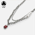 VAF 50CM Double Layer Tennis Chain Red Zircon Gemstone Cadena Tennis Pendant Necklace With Round Cable Chain Cadena Tennis