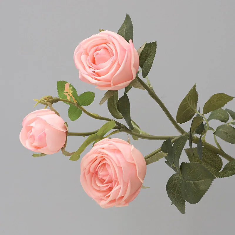AF10953 Wedding Centerpiece Decoration Satin Artificial 3 Heads Real Touch Dusty Rose Artificial Flowers in Bulk  White Pink