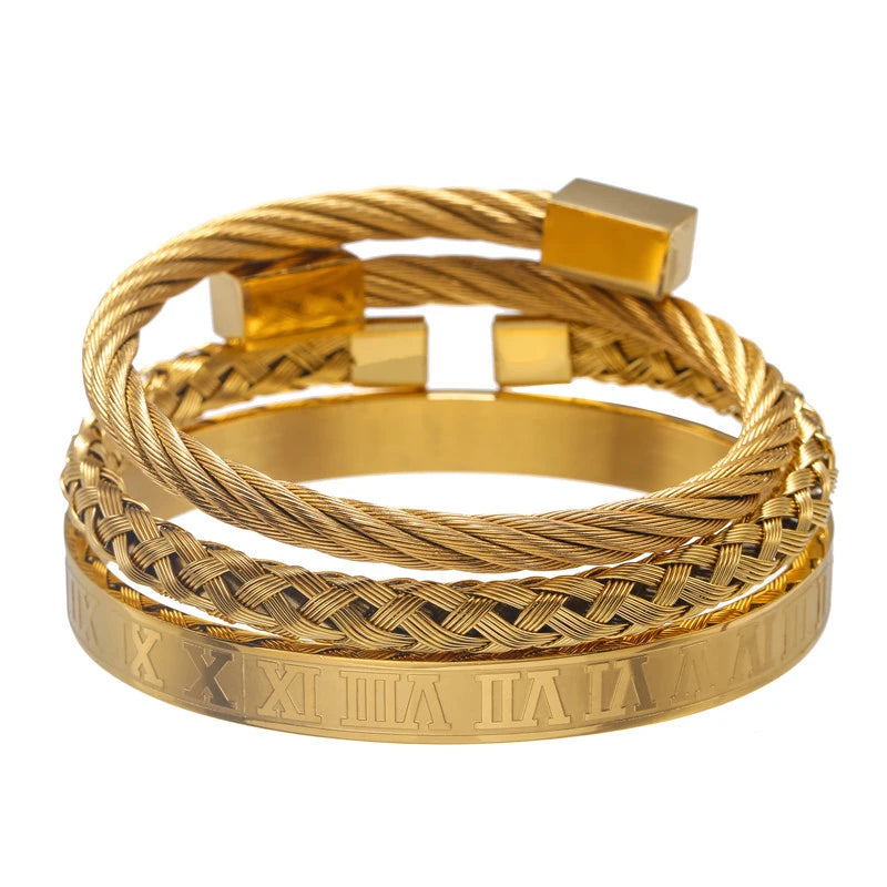Stainless Steel Jewelry Gold Plated Men Bracelet Set