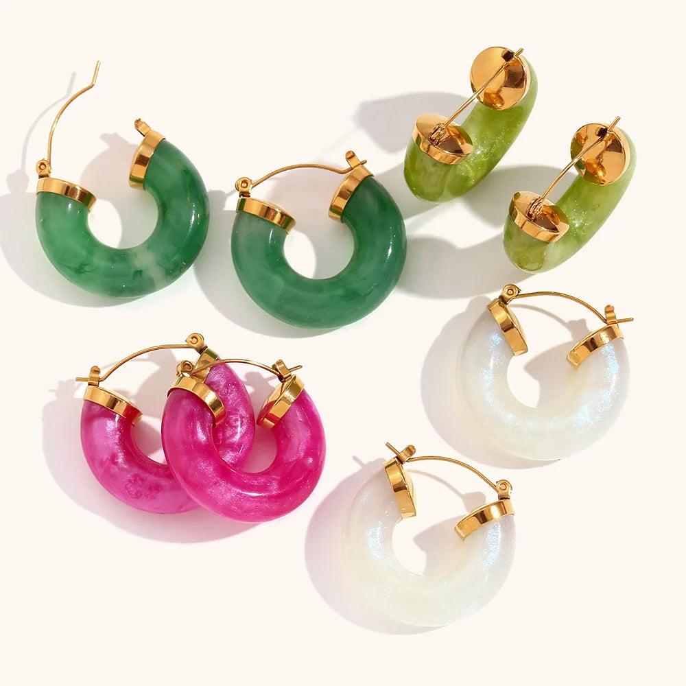 Y2K Summer Jewelry Chunky Acrylic Hoop Earrings Wholesale 316L Stainless Steel Colorful Acrylic C Shape Earrings