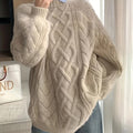 Latest Products Autumn Winter Female Korean New Style Crew Neck Sweater Casual Thickened Twisted Pullover Knit
