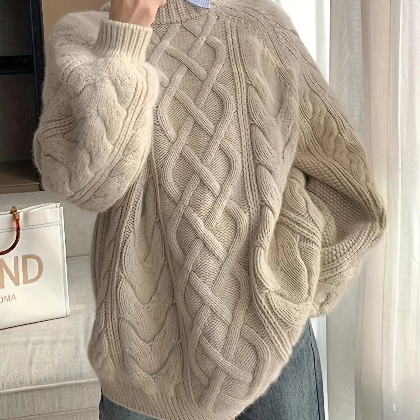 Latest Products Autumn Winter Female Korean New Style Crew Neck Sweater Casual Thickened Twisted Pullover Knit