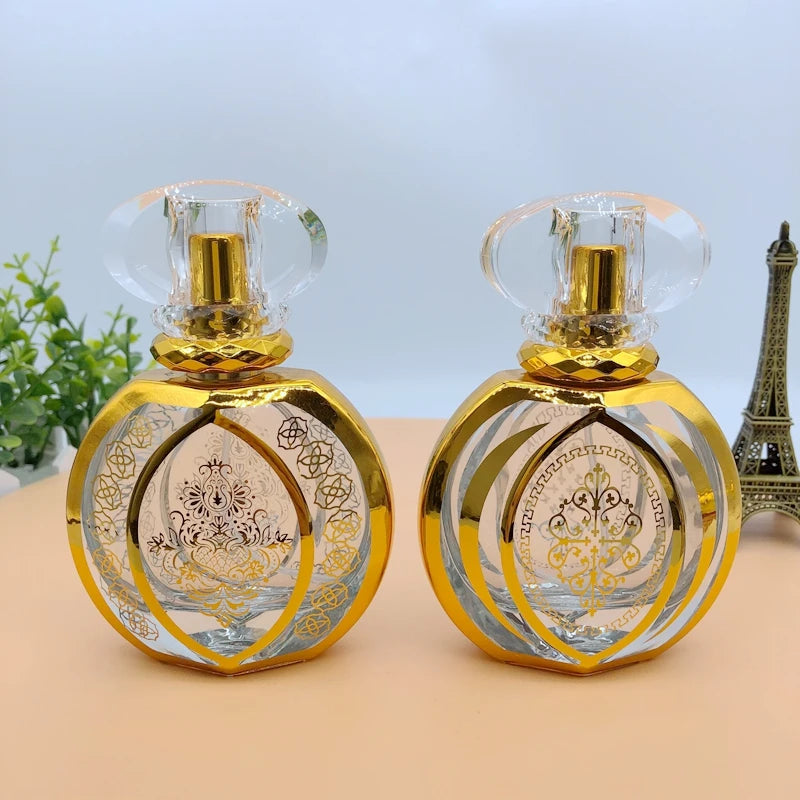 Arabic Gold Metal Oud Custom Engraving 3ml 6ml 12ml Fancy Attar Crystal Glass Perfume Essential Oil Bottles With Gold Cap