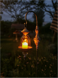 Vintage Metal Garden Lantern Stake with Glass Cover Outdoor Decorative Candle Holder for Pathway Yard & Patio Lighting