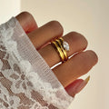 Dazan HOT Winter New Ins Trendy 18k PVD Gold Plated Stainless Steel Vintage Super Shine Threaded Snake Eye Zircon Ring for Women