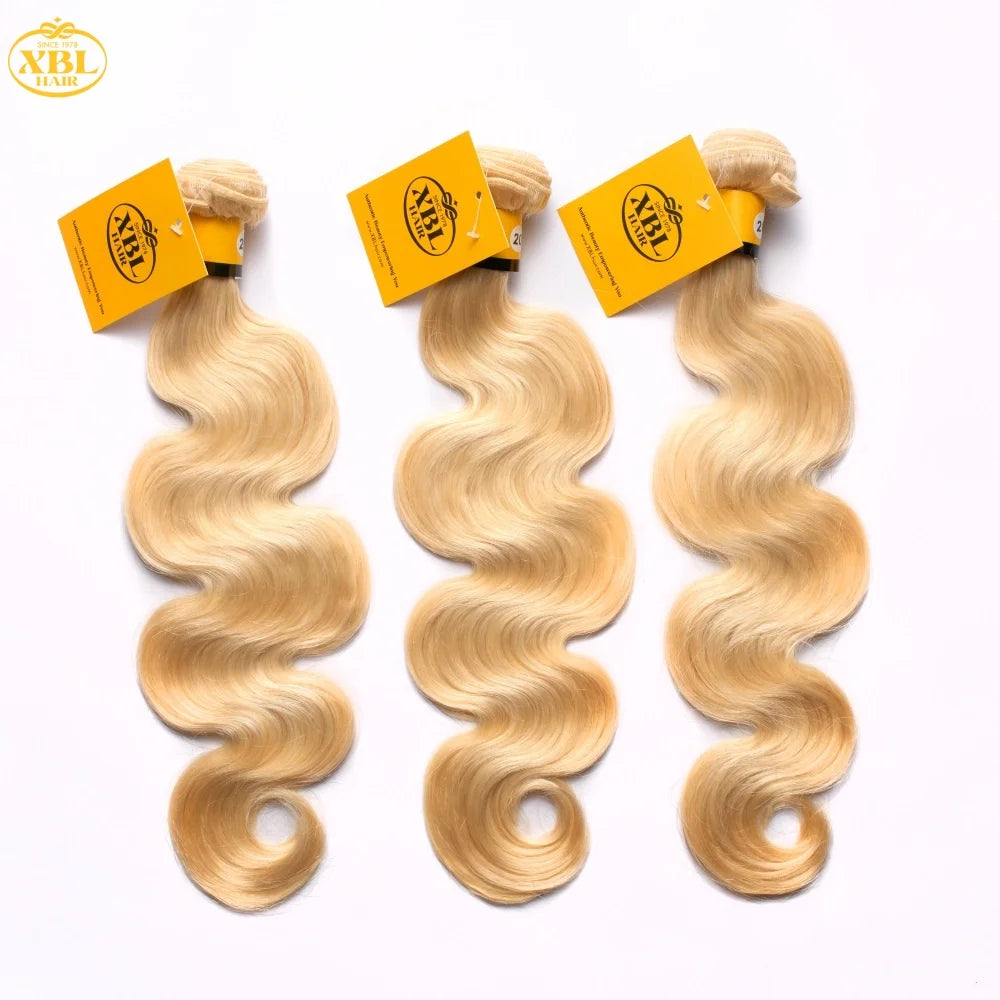 XBL 100% Human Brazilian Remy Hair Extensions Curly Straight Wave Styles Short Long Burmese Raw Blonde Bundles Naturally #613