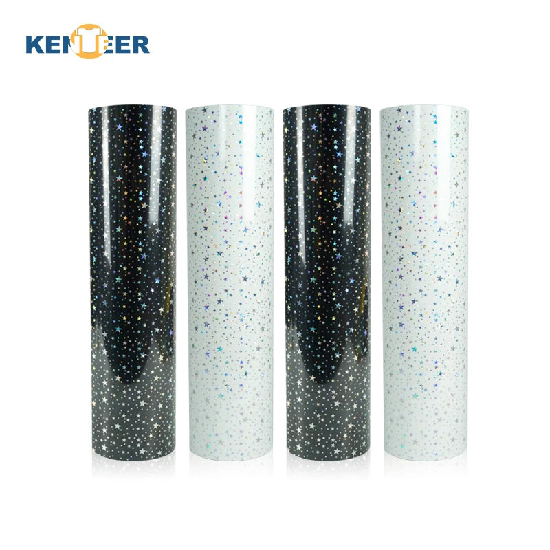 For New Arrival Soft Camouflage Leopard Holographic Stars Pattern Heat Transfer Film 0.15mm Thick Rolls Iron Fabric