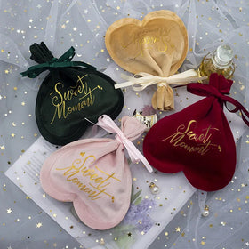 2025 Elegant Romantic Heart Shaped Wedding Velvet Flannel Candy Gift Drawstring Bag in Stock