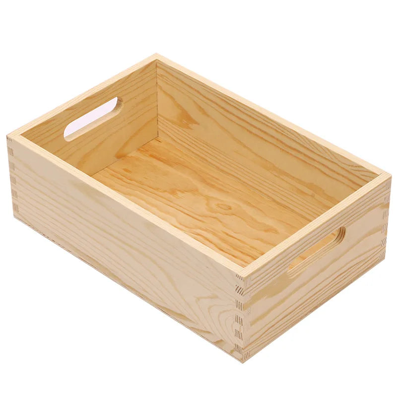 Creative Deco Eco-Friendly Polished Large Plain Wooden Storage Box Unpainted with Handle for Documents Valuables Toys and Tools