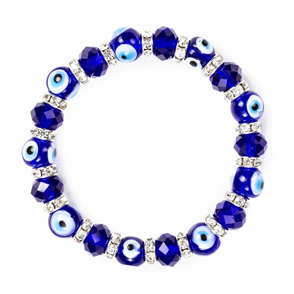 Fashion Jewelry 18K Gold Plated Blue Handmade Evil Eye Glass Beaded Women's Wedding Bracelet