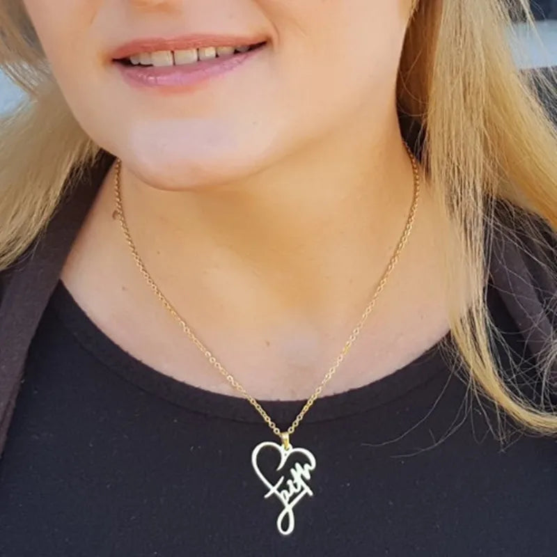 New Fashion Stainless Steel Gold Plated Faith Heart Arabic Letter Pendant Necklace Gift Necklace Wholesale