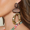 2023 New Arrival Retro Water Drop Shaped Alloy Wooden Earrings Women's Exaggerated Long Wooden Drop Gold Plated Earrings
