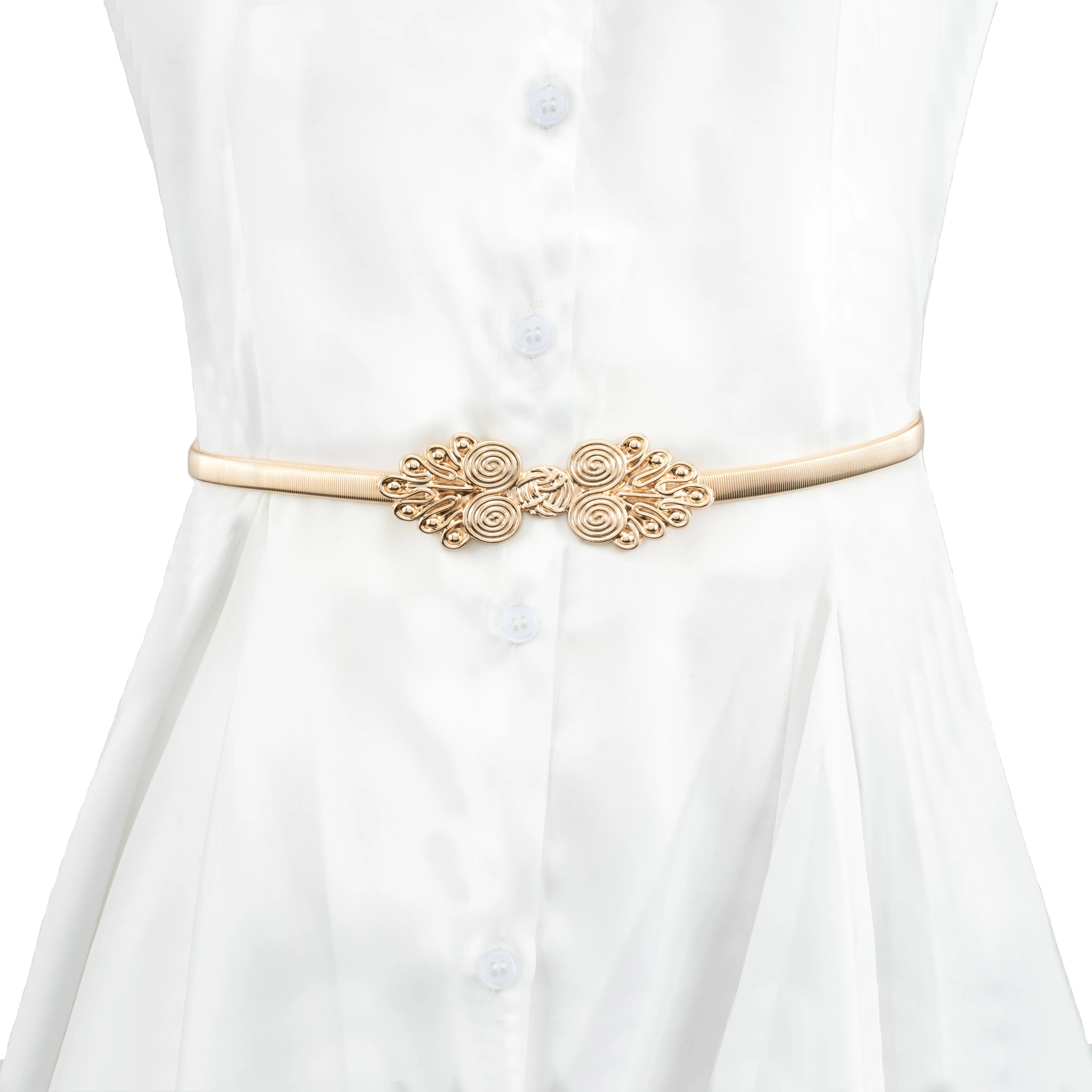 Women's Slim Metal Belt with Gold Alloy Quick Release Buckle 2cm Width 100cm Length
