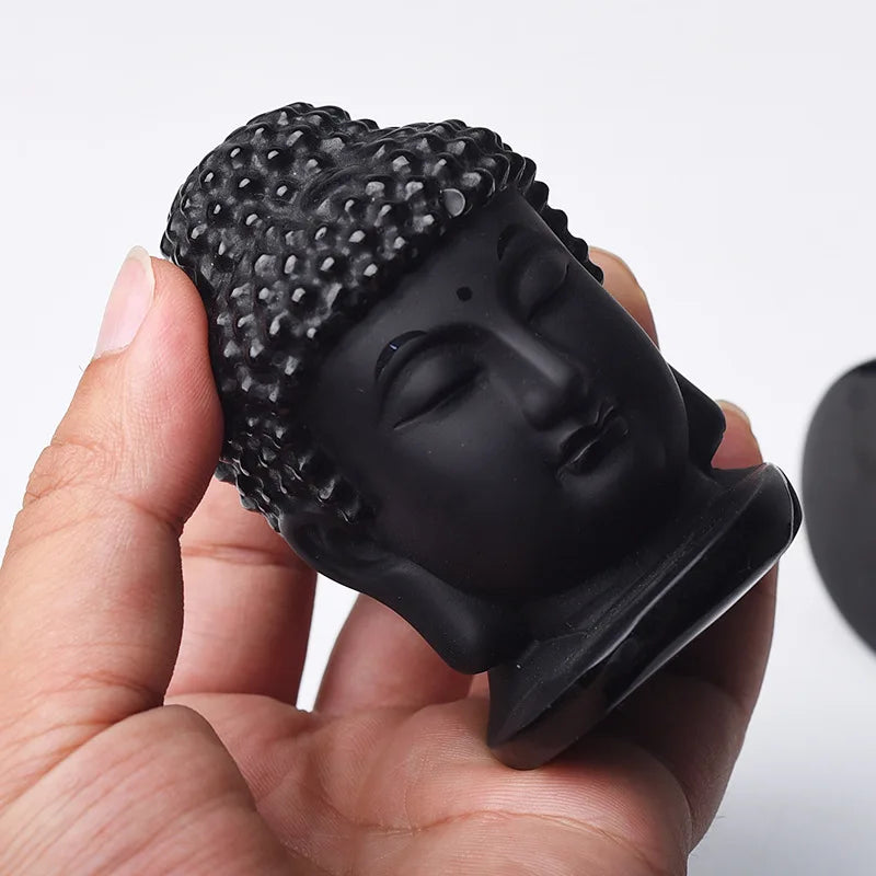 HZ Home Decoration Wholesale Buddha Statue Natural Crystal Carving Black Obsidian Crystal Buddha Head Crystal Crafts