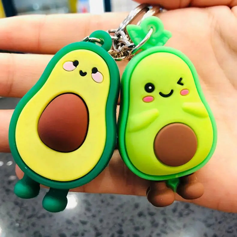 Couple Jewelry Women Fashion Christmas Small Gift Cute Simulated Fruit Avocado Keychain 3D Soft Resin Smiling Avocado Keychains