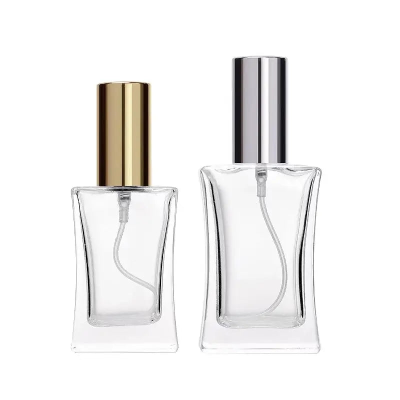 Unique Square Small Waist Shape Empty Perfume Bottle Clear Glass Spray Pump 30ml 50ml 100ml Hydrating Spray Bottle 100pcs