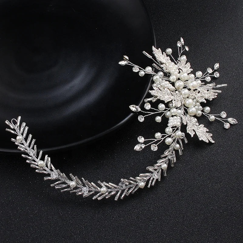 Finestyle Wedding Pearl Rhinestones Princess Crystal Headpiece Headband Bride Hair Vine Comb Head Piece Bridal Hair Accessories