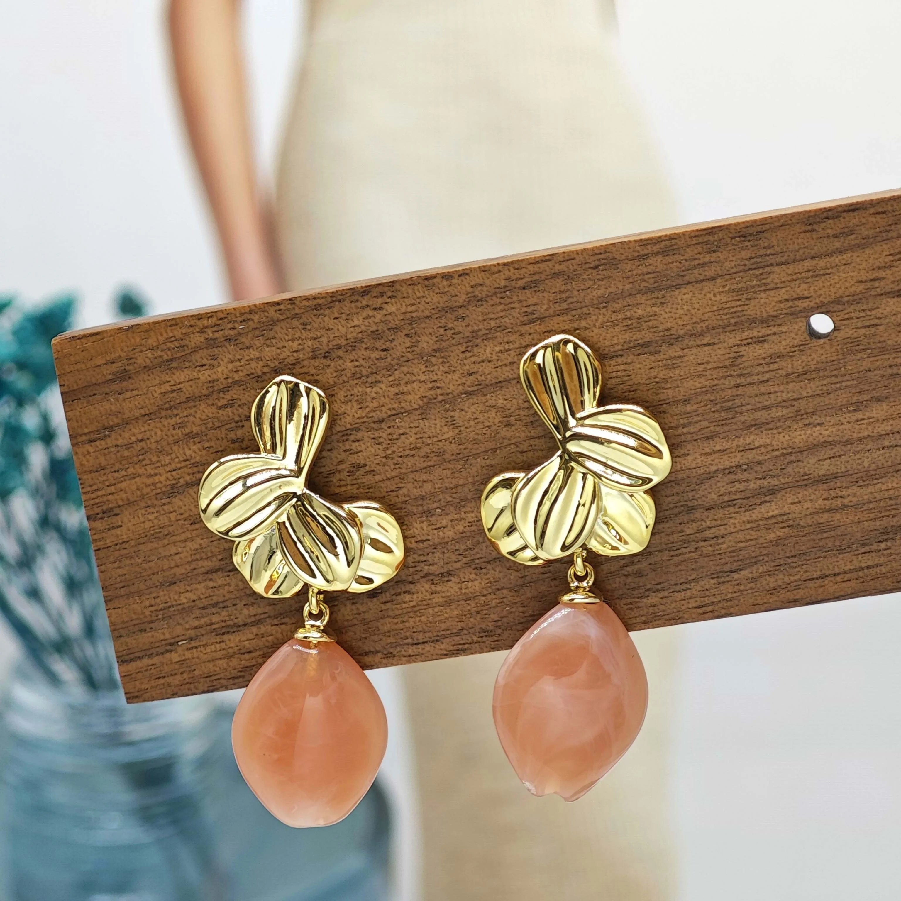 Ilona Exquisite Women Jewelry Copper 18K Gold Plated Zircon Drop Flower Stud Earrings