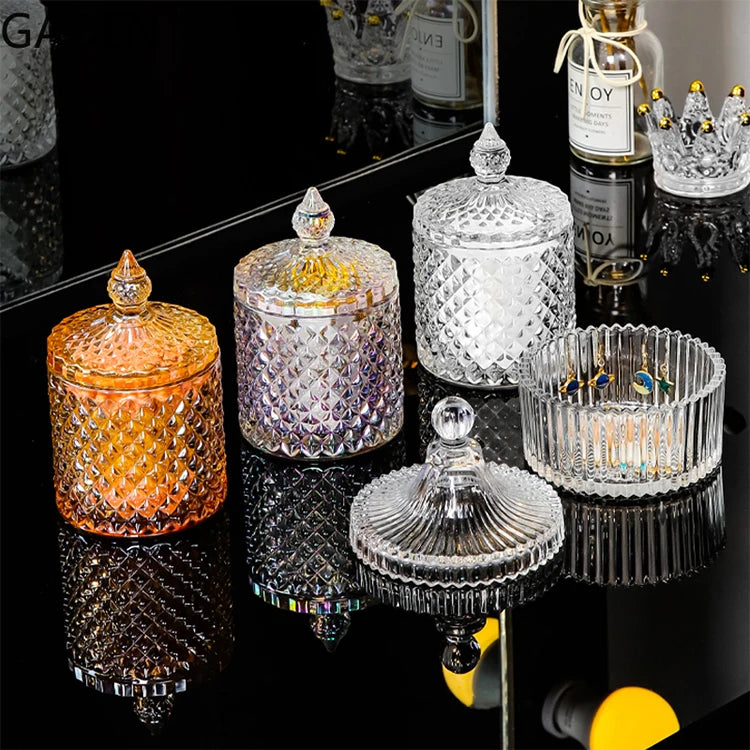 Transparent Household Glass Container Desktop Decoration Cotton Swab Candy Box Glass Storage Jar with Lid Storage Jar