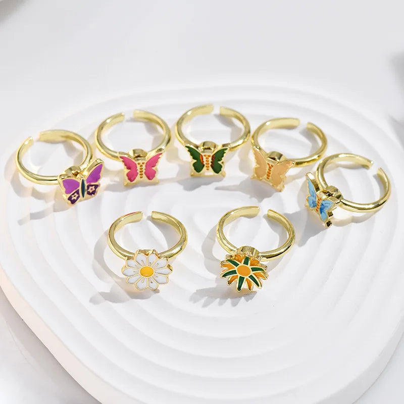 Rotating Jewelry Anxiety Adjustable Finger Spinning Flower Butterfly Fidget Spinner Rings for Women Gifts Wholesale