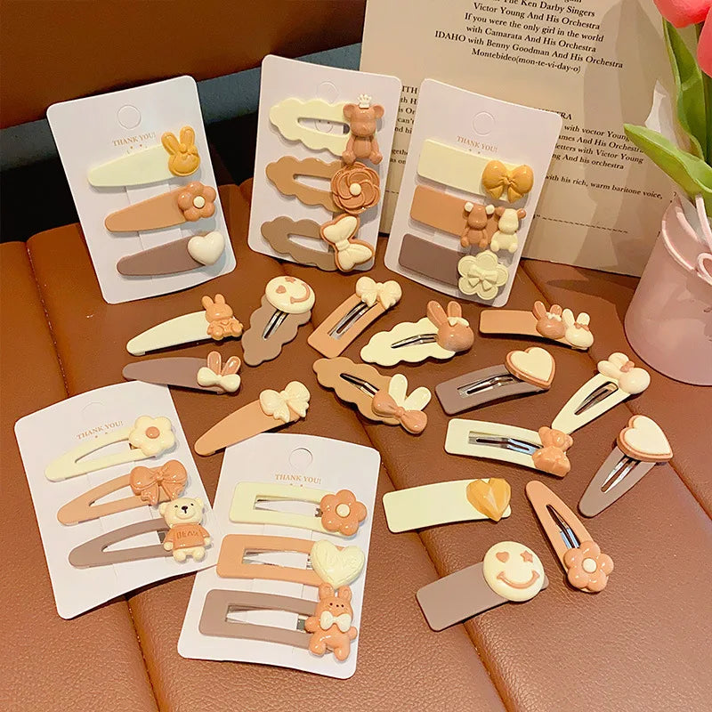 MIO Kids Cartoon Hair Clip Handmade Hair Accessories Cute Animal Bb Clip 3pcs/sets Bear Flower Side Plastic Hair Clip for Girls