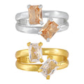 18K Gold Luxury Two Stone Ring Womens Adjustable 925 Sterling Silver Double Layer Zircon Ring Custom Fine Jewelry Wholesale
