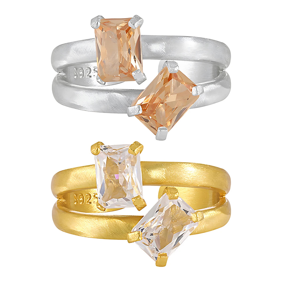 18K Gold Luxury Two Stone Ring Womens Adjustable 925 Sterling Silver Double Layer Zircon Ring Custom Fine Jewelry Wholesale