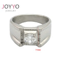 Custom Men's Stainless Steel Princess Cut Wedding Ring with Silver Plating Trendy CZ Design for Party Occasions