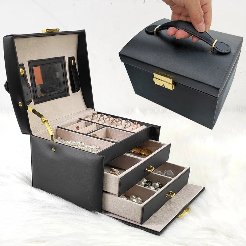 Luxury Portable Travel Jewelry Organizer Large Capacity Drawer Box Fashionable PU Leather Storage Case Wholesale for Pack Usage