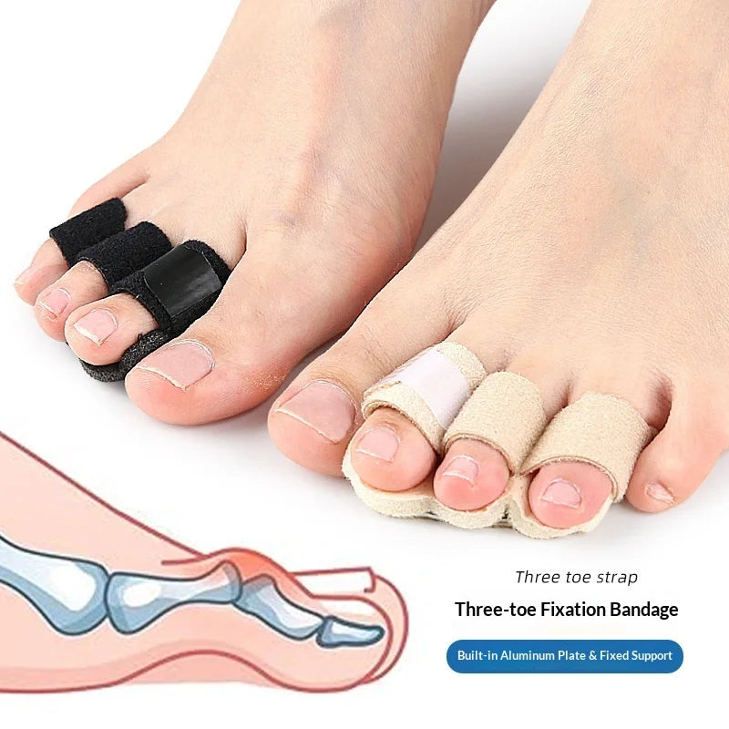 Melenlt Three Toe Fixing Adjustable Hammer Toe Straightener Aluminum Support Strip Toe Splint with Velcro Strap Toe Divider Pad