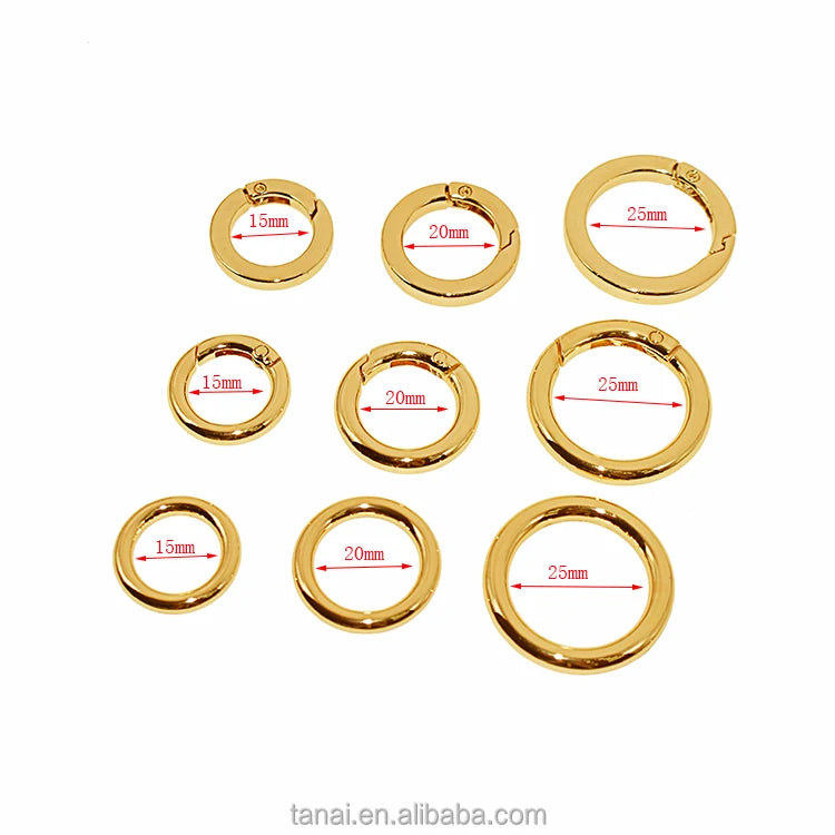 TANAI Wholesale Hot Selling Custom Handbag Metal Ring Zinc Alloy Gold Metal Spring Gate Ring O Ring Buckle  for Handbag Hardware
