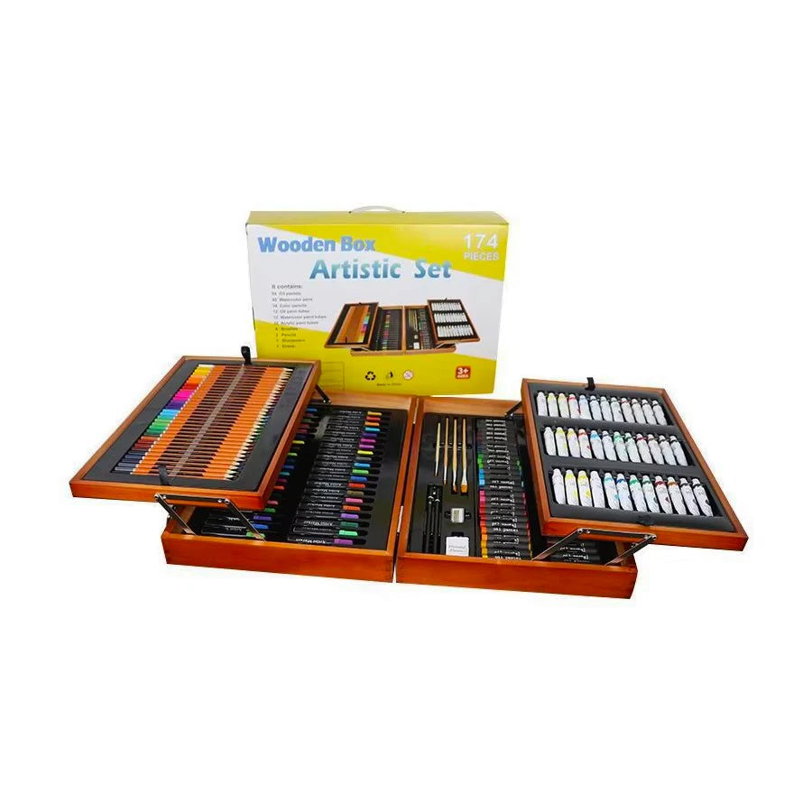 Deluxe 174-Piece Creativity Kit for Young Artists Wood Drawing and Painting Pencil Case Set for Kids for Art Sets