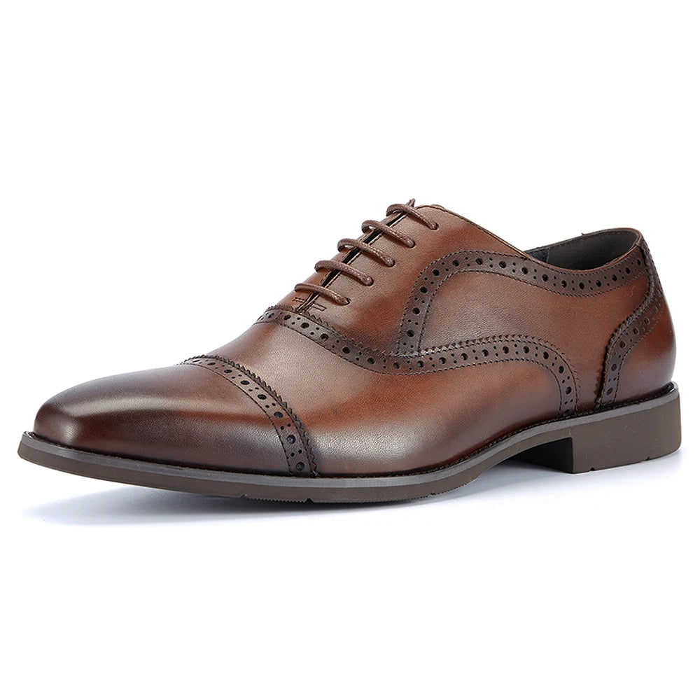 2024 Brogues Style Formal Business Oxford Shoes for Men Precision Stitch Genuine Leather Durable Waterproof Pointed for Office