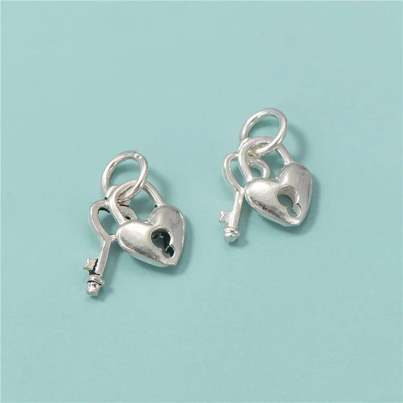 8.3*12.5mm Trendy 925 Sterling Silver Charm Finding Love Heart Shaped Lock and Key Pendant Diy Jewelry Accessories