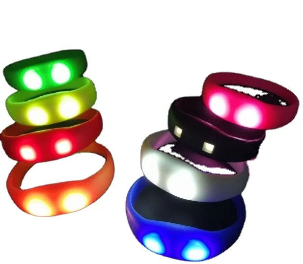 Light up Sound Activated Voice Controlled 2 LEDs ABS+Silicone Bracelet Wristband for Christmas Party Favors