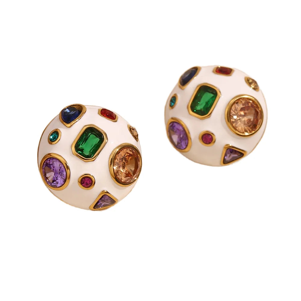 Gold Plated Enamel Jewelry Stainless Steel Colorful Summer Jewelry 2025 Shining Zircon Football Earrings